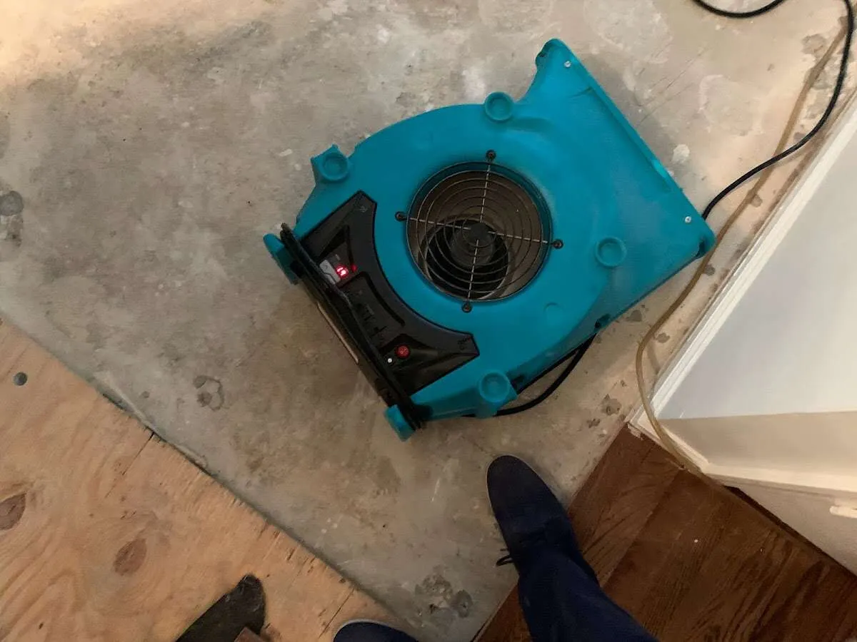 Air mover drying subfloor during Leak Detection & Repair in Somers Point