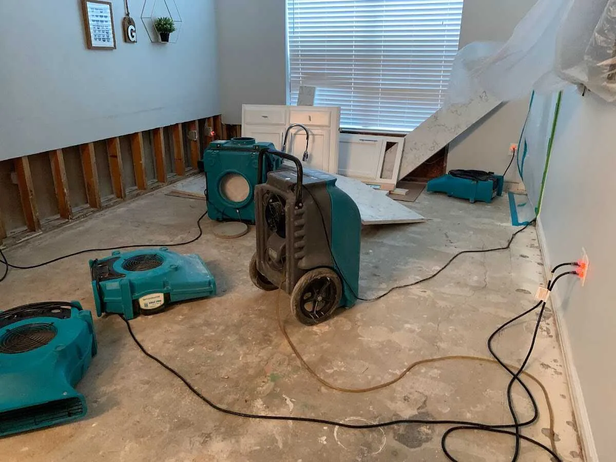 Dehumidifier in flood-cut room for Water Damage Restoration in Somers Point